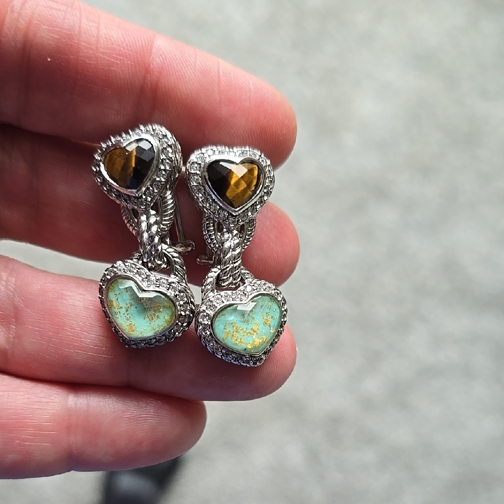 Heart-Shaped Silver and Gold Earrings